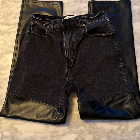 Abercrombie & Fitch Straight Jeans High Rise Half black denim Half Leather 26/2S - Picture 3 of 3